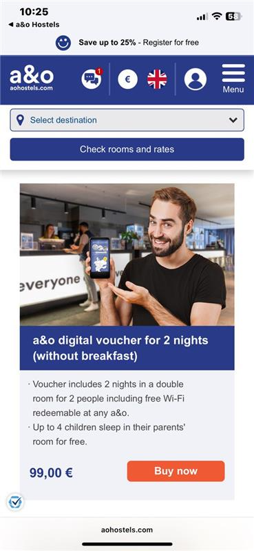 a&o Hostel voucher where to buy step2