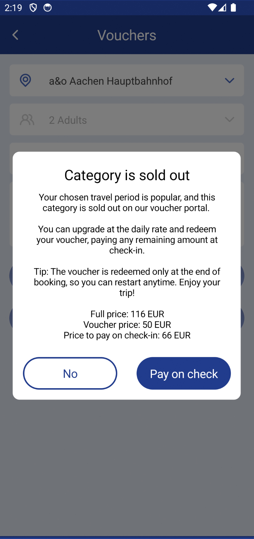 a&o Hostel voucher mobile step5